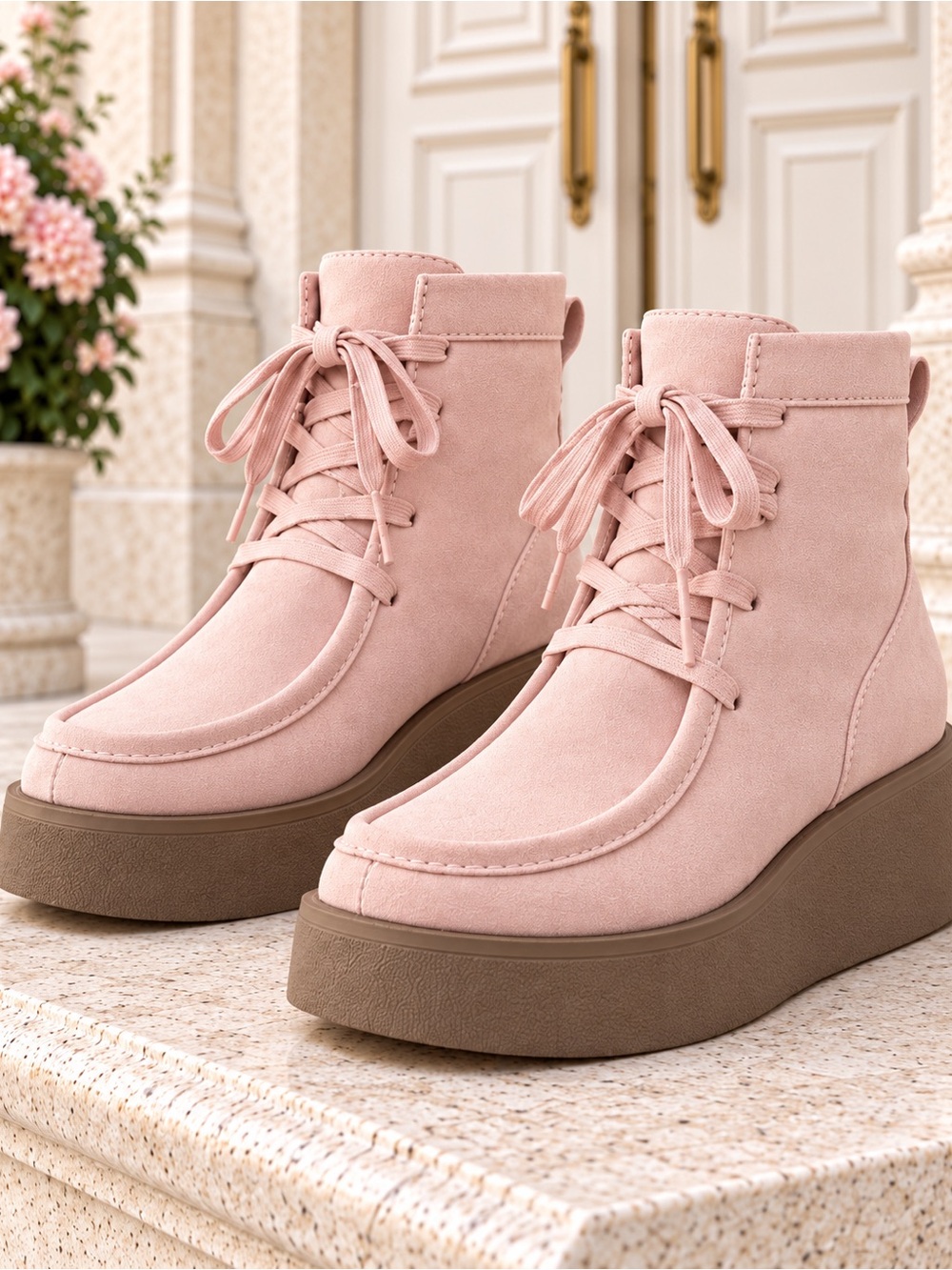 Old Navy Blush Pink Platform Lace-Up Moc Toe Ankle Boots Women’s 7.5